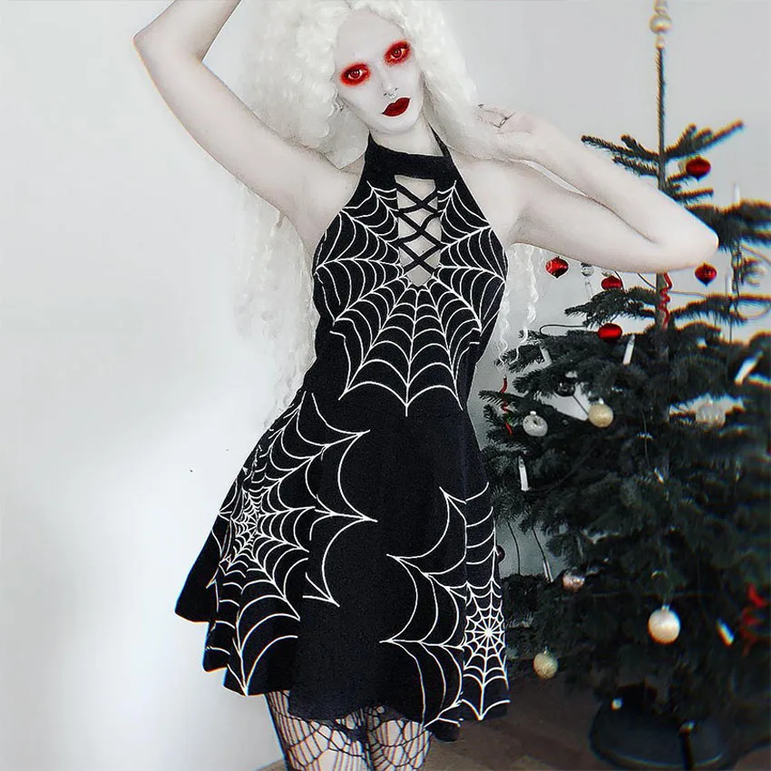 Женское готическое платье паутина сексуальное мини для Хэллоуина карнавала