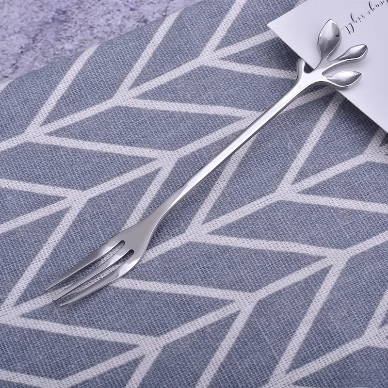 Golden Silver Leaf Spoon Stainless Steel Coffee Spoon Coffee Mixing Spoon Northern Europe Custom Gift Creative Branch Spoon - Цвет: Silver fork