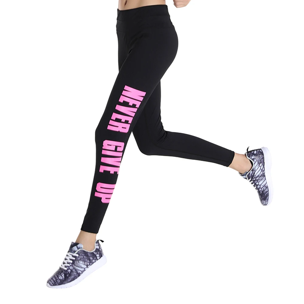 

Ladies Letter Print Black Yoga Pants Sports High Waist High Stretch Sportswear Gym Leggings Nine-point Pants Leggings Women