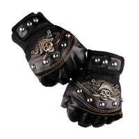 skulls rivet pu leather fingerless gloves men women fashion hip hop womens gym punk gloves half finger mens gloves