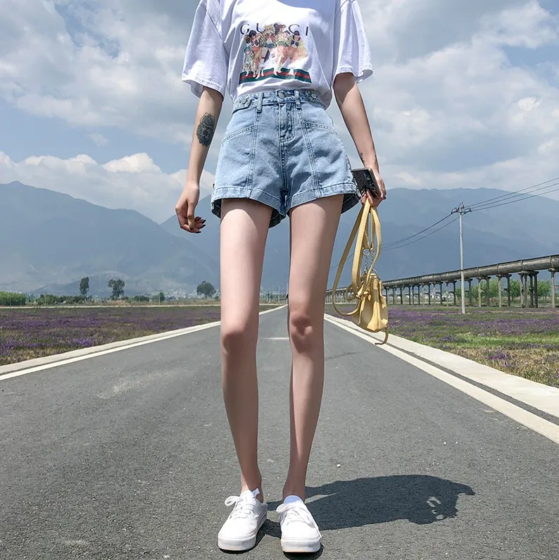 

Jeans Shorts Summer Cotton Loose Slim Denim Women Shorts Jeans Letter Zipper Female Style Wide Leg Hot High Waist Short Pants