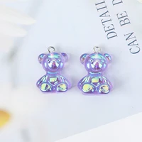 10 pcs resin ab magic color teddy bear charms flatback jelly cartoon animal jewelry findings for earrings keychain diy