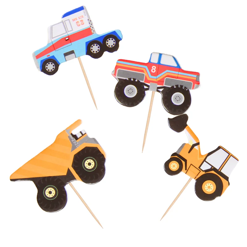 24 шт. строительный автомобиль кекс Топпер для мальчиков день рождения украшения