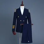 Костюм темно-синего капитана, солдатика Павана, Мужской Блейзер, костюм, военная походная куртка с бахромой, униформа для взрослых, пальто + брюки