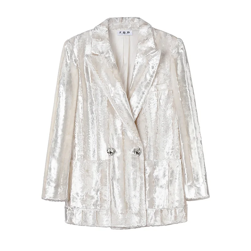 

Same Style 2021 Early Spring New Short Socialite Top Velvet Heart Shape Rhinestone Suit for Women