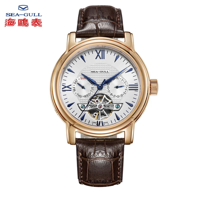 D519.623 Seagull деловые часы Мужские механические наручные часы с календарем 50 м Водонепроницаемые кожаные подарки на день Святого Валентина мужские часы D519.623 - Цвет: D519.623
