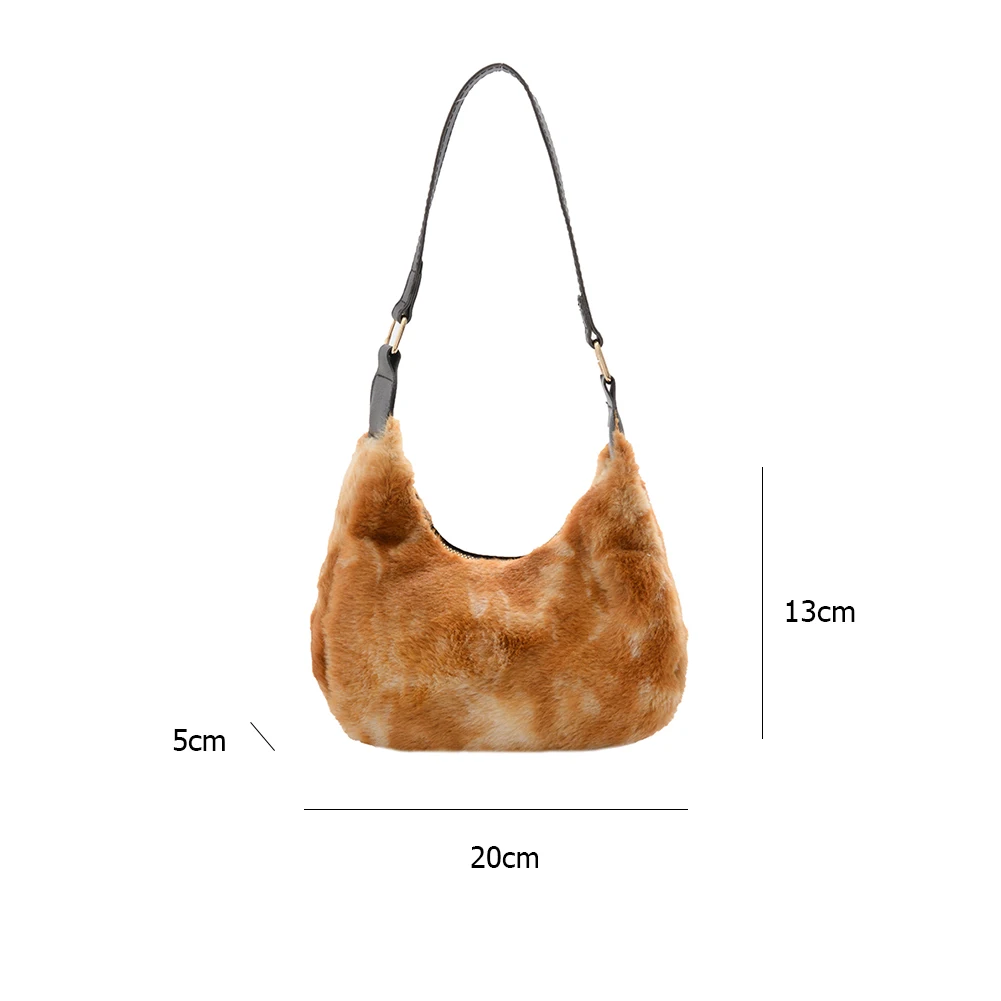 

Fashion Leather Soft Plush Animal Pattern Shoulder Underarm Bags for Women 2020 Top-handle Bag Portable Street Travel Pouch