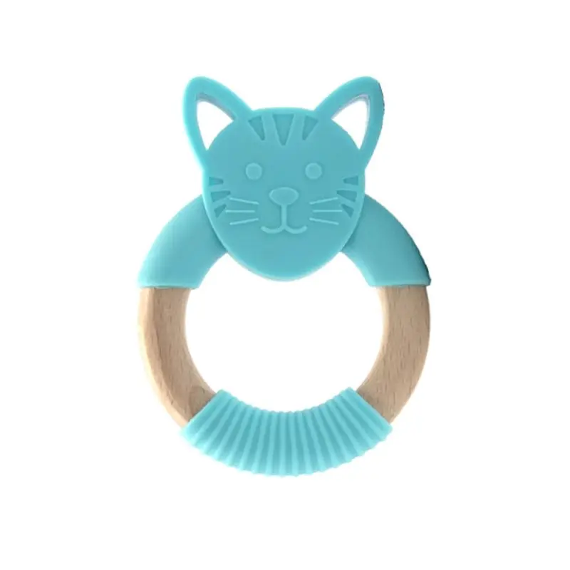 

Infants Nursing Accessories Baby Teether Cartoon Shape Silicone Wooden Ring Kids Newborn Chew Toy 97BE