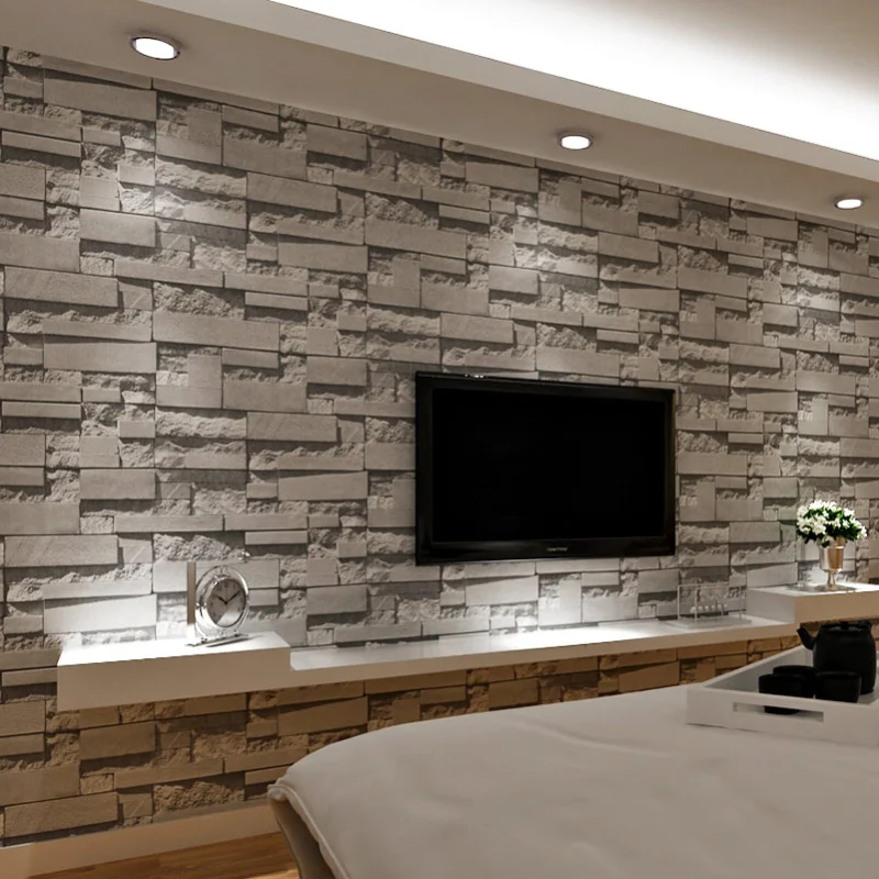 

3D Brick Wall Stone Wallpaper Modern Vintage Living Room TV Sofa Background Wall Covering Gray Brick Wall Papers Household