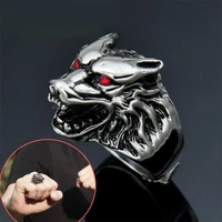 classic punk gothic style high quality metal red zircon eye wolf head ring