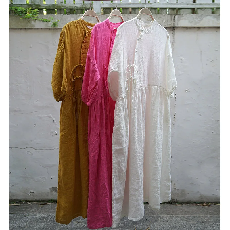 Платье женское весенне-летнее однотонное на шнуровке с рукавом 2021 | Женская