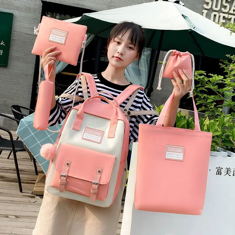 5 pcs sets canvas Schoolbags For Teenage Girls Women New Trend Female Backpack Nylon Women Backpack Child Student Shoulder Bag
