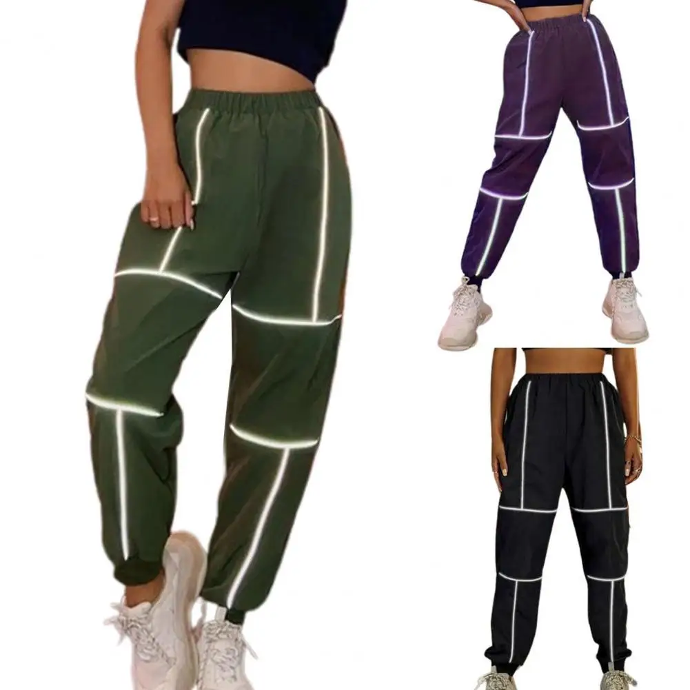 

Pants Reflective Stripes Loose Sweatpants Women Ankle Tied High Waist Trousers for Sports