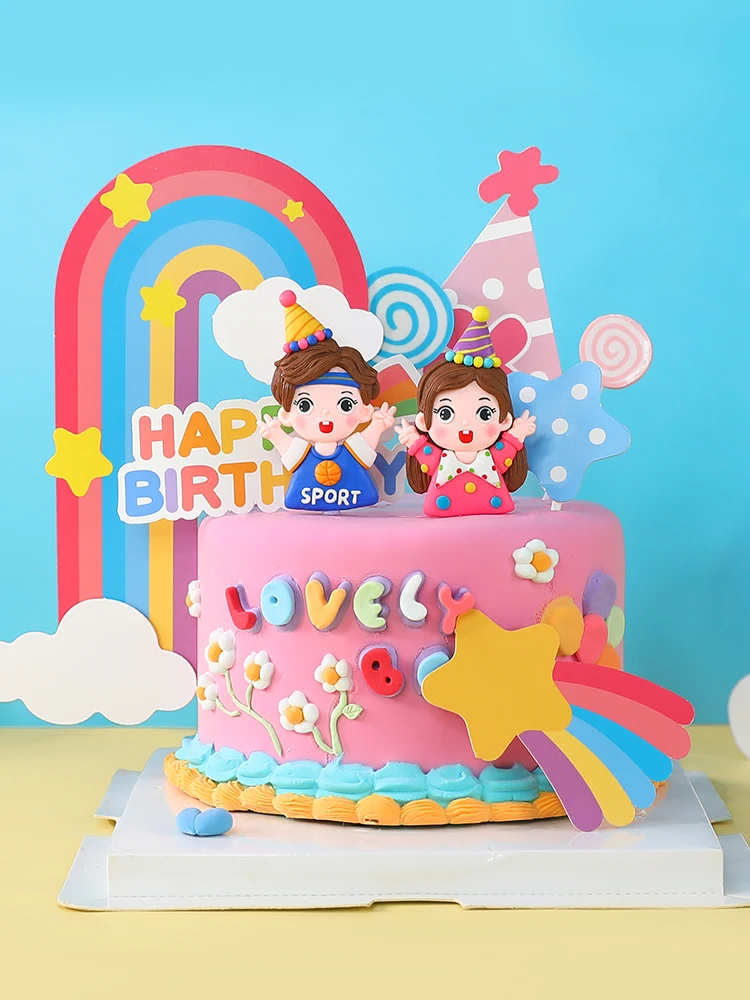 

Baby Shower Wedding Cake Topper Heart Balloon Rainbow Paper Card Crown Stars Children's Day Boy Birthday Dessert Baking Supplies