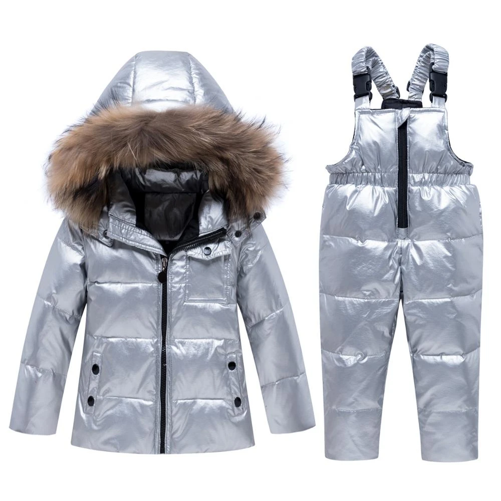 

parka boy baby girl winter thin down jacket warm kids coat children ski snowsuit clothes Russia Silver waterproof clothing Set