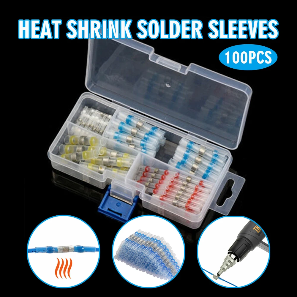 

100 шт./компл. поставляется с термоусадочной втулкой водонепроницаемый обжимной соединитель для проводов с прозрачной крышкой для хранения самолета