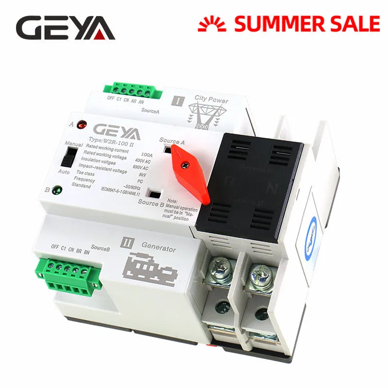 Автоматический выключатель GEYA 2Pole ATS 63A 100A 50/60 Гц PC класс двойной передачи мощности