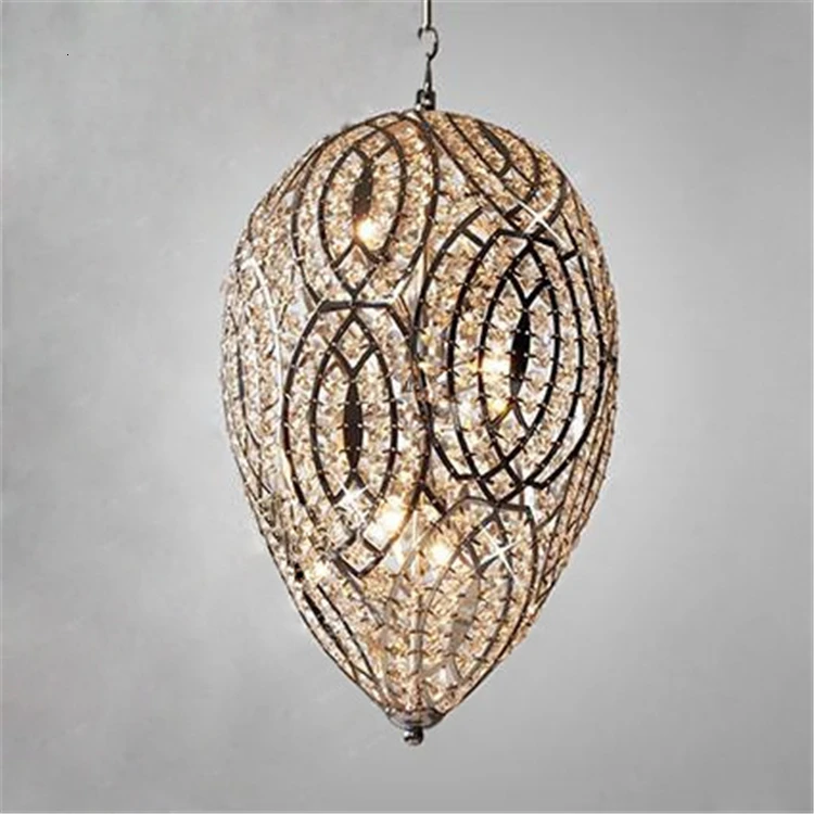 Modern Design Family Life Interior Lighting Fixture Crystal Beads Mounted Egg Shape Pendant Lamp Silver Frame For Tearoom | Лампы и