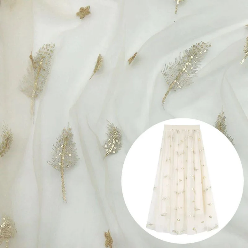 Кружевная ткань с вышивкой в виде звезд и перьев расшитая блестками дышащая