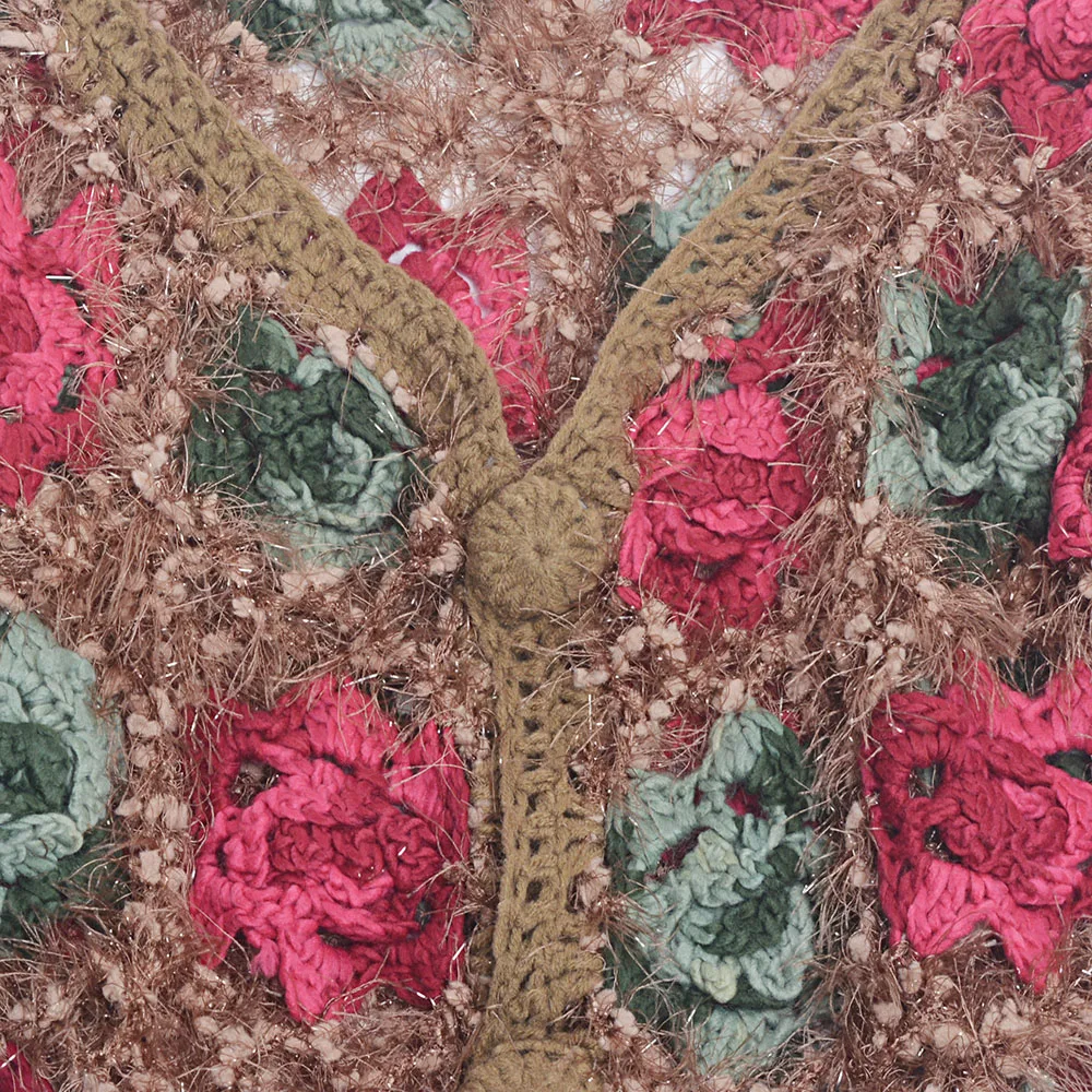 

Spring Winter Women Cardigan Sweater V Neck Half Sleeve Crocheted Flower Clothing Hand Knitted Black Jumper Out Wear For Female