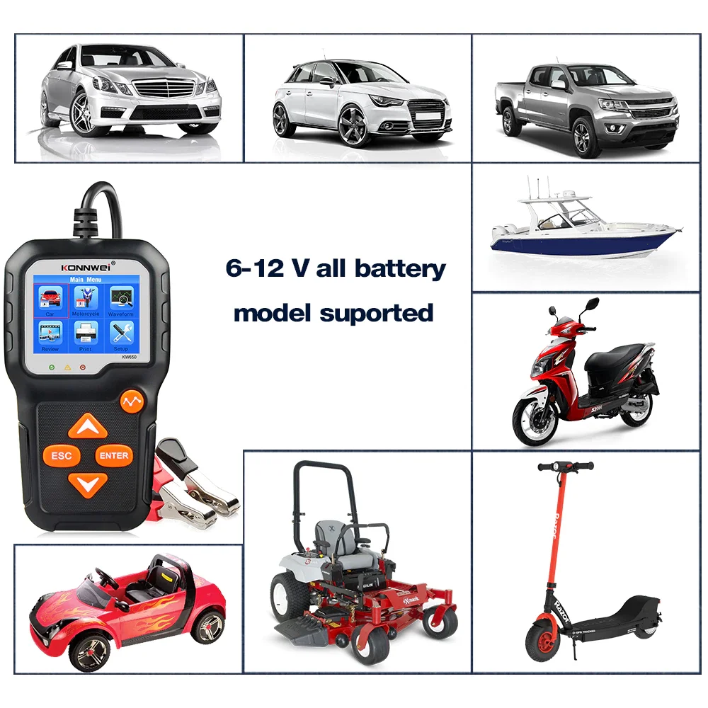 KONNWEI KW650 Automotive Tester Digital Led Display Car battery Support 12V 6V Motorcycle Battery Tool Checking Quick | Автомобили и