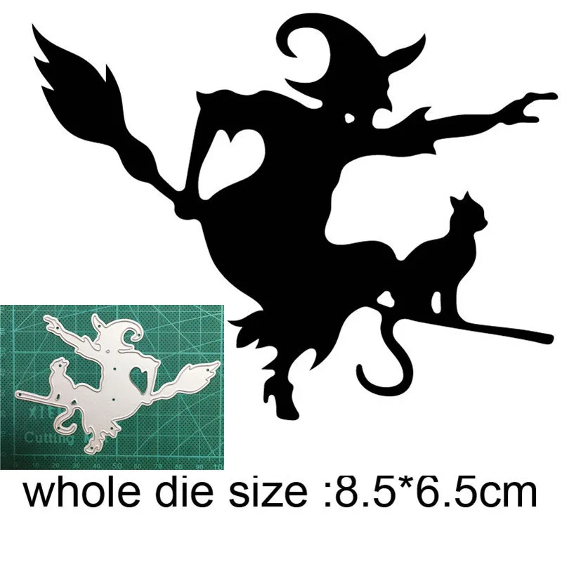 Хэллоуин ведьма метла кошка металлические штампы трафареты для сделай сам