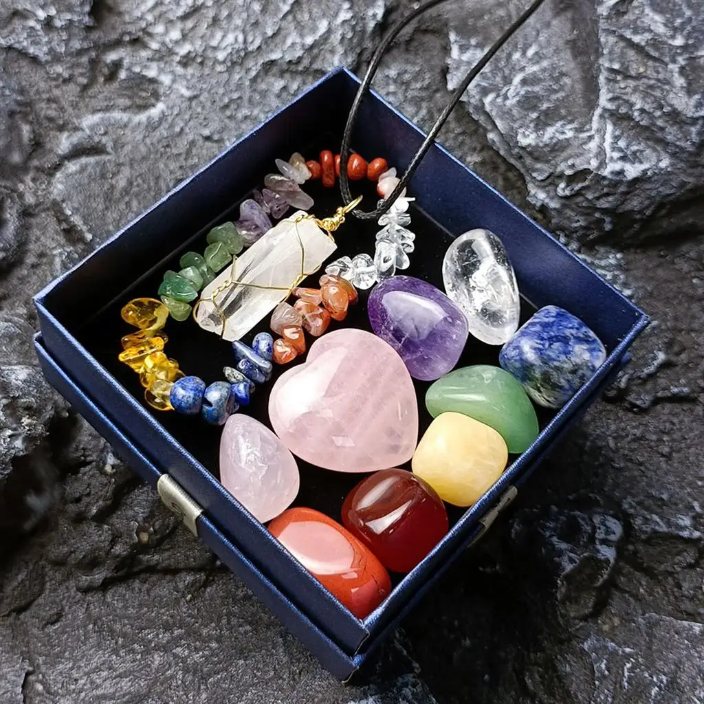 

11Pcs Crystal Energy Stones Gems Polished Natural Seven Chakras for Collection Gift Box