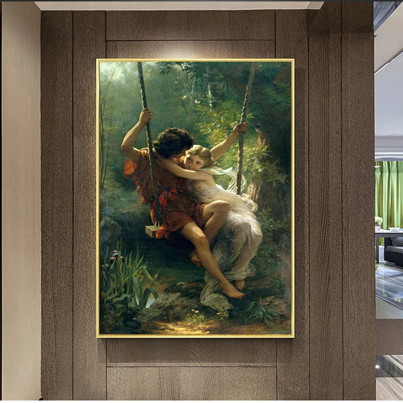 

Vintage Spring Swing by Pierre Auguste Cot Famous Oil Painting Reproduction on Canvas Poster Print Wall picture for living room