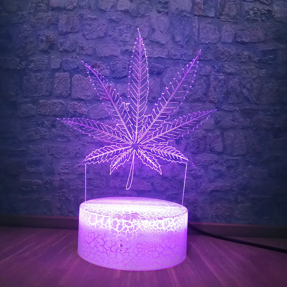 3D LED Night Light Hemp Leaf 7 Colors Touch Optical Illusion Table Lamp for Home Room Party Decoration Lighting Kids Lava | Лампы и