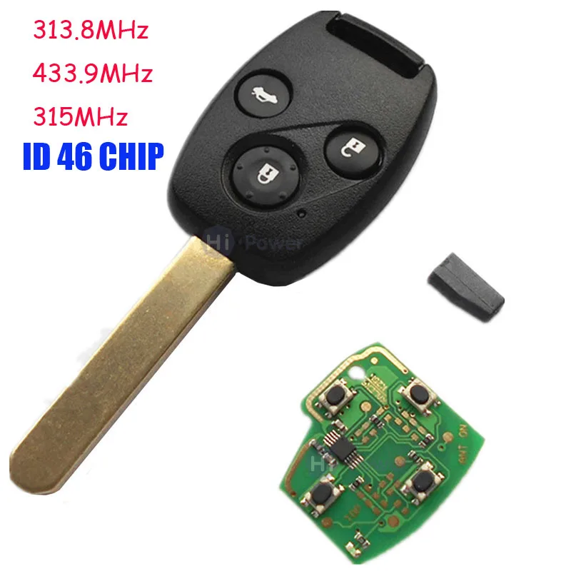 

Чехол для автомобильного ключа с 3 кнопками 313,8/315/433 МГц + дистанционный ключ ID46 для Honda для Accord Element CR-V Fit City Odyssey шаттл Civic