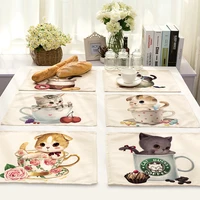 cat coaster lovely cats pattern placemat for dining table kitchen decor tableware linen christmas table mat new year