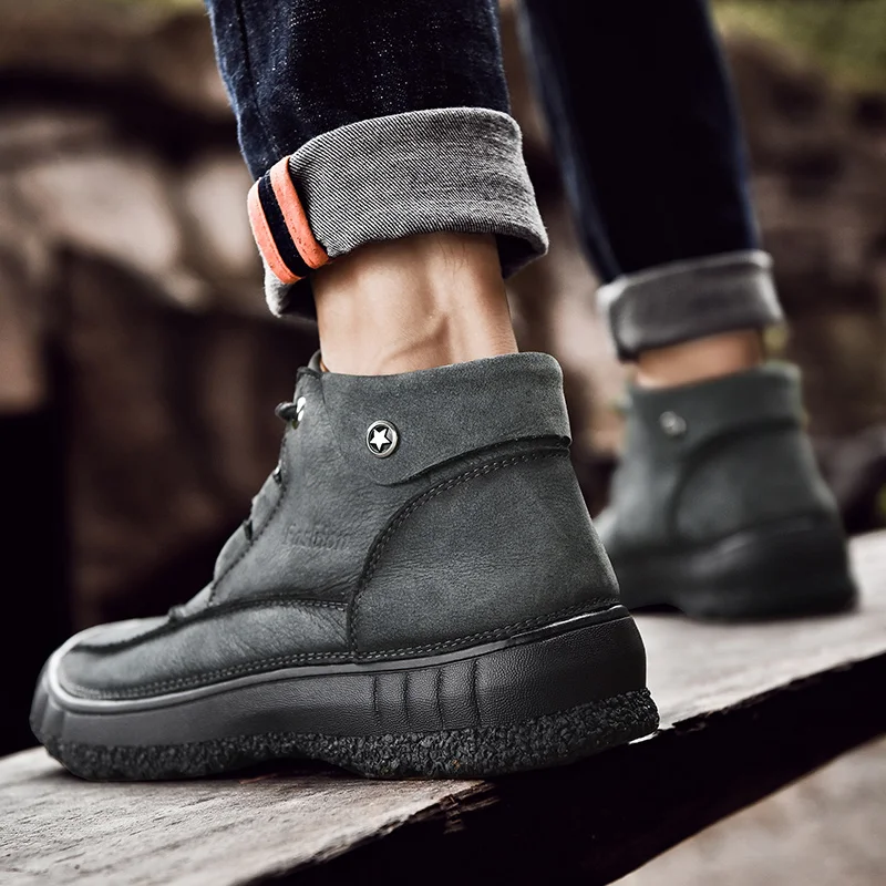 Новинка Мужская обувь Повседневные уличные ботинки из натуральной кожи зимняя