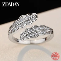 zdadan 925 sterling silver maple leaf open adjustable ring for women charm fashion party jewelry gift