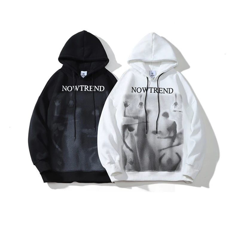 

Women Hoodies Solid Anime Print Pocket Oversized Harajuku Korean Sweatshirts Female Long Sleeve Streetwear Clothes Album Black