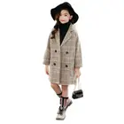 Детская одежда пальто для девочек Новинка 2020 года, зимняя куртка для маленьких девочек повседневное шерстяное пальто в клетку с воротником-стойкой на осень