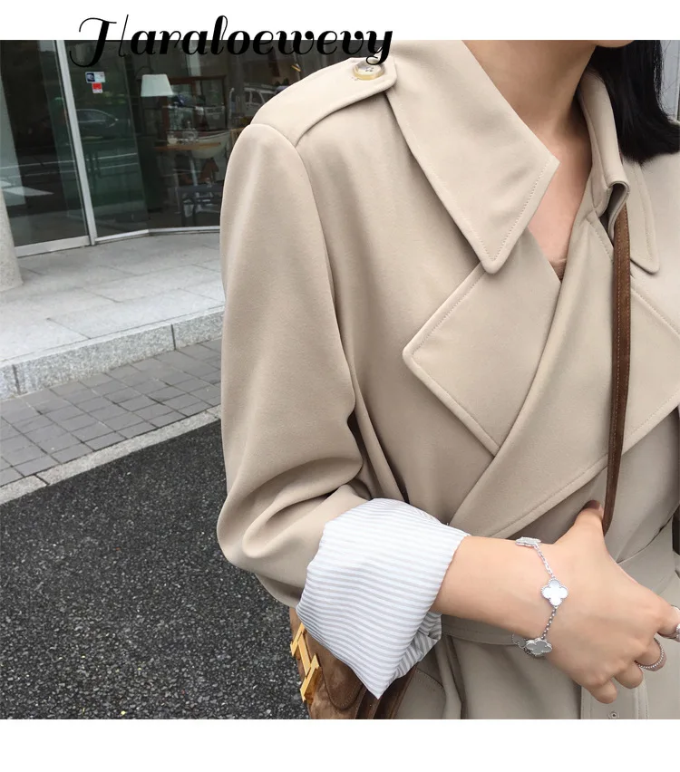 Женское длинное пальто с отложным воротником в стиле Харадзюку черный и бежевый