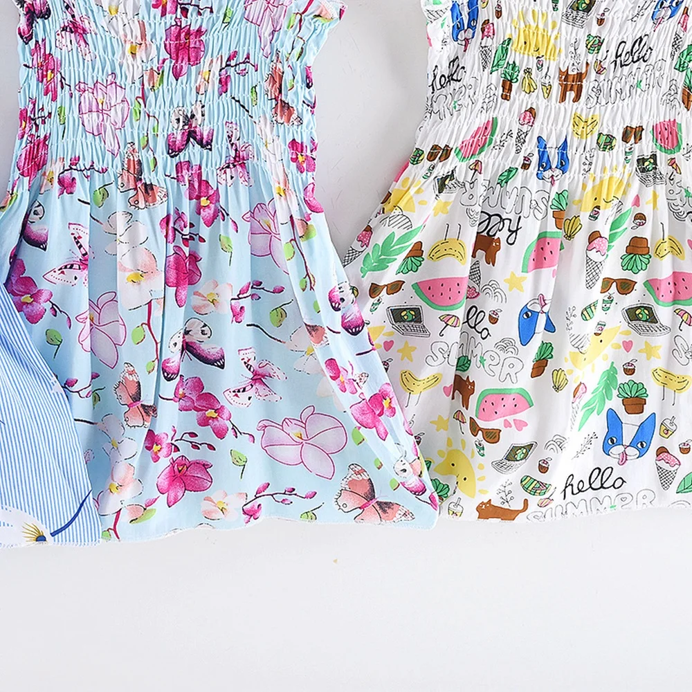 Новые летние детские платья для девочек без рукавов платья-трапеции с цветочным