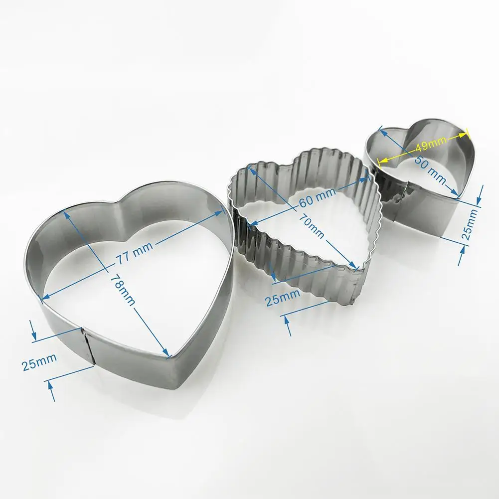 3 шт./компл. сердце Форма печенья прессформы Нержавеющая сталь резак для резки