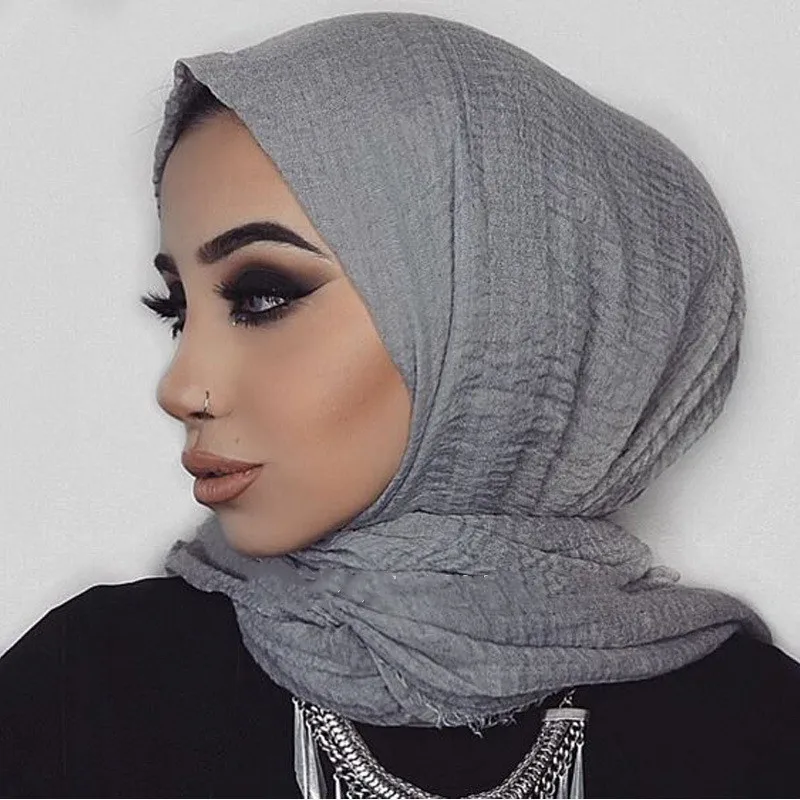 

Muslim Women Crinkle Hijab Scarf Soft Solid Cotton Head ScarvesTurban Shawls and Wraps hijab femme musulman kopftuch