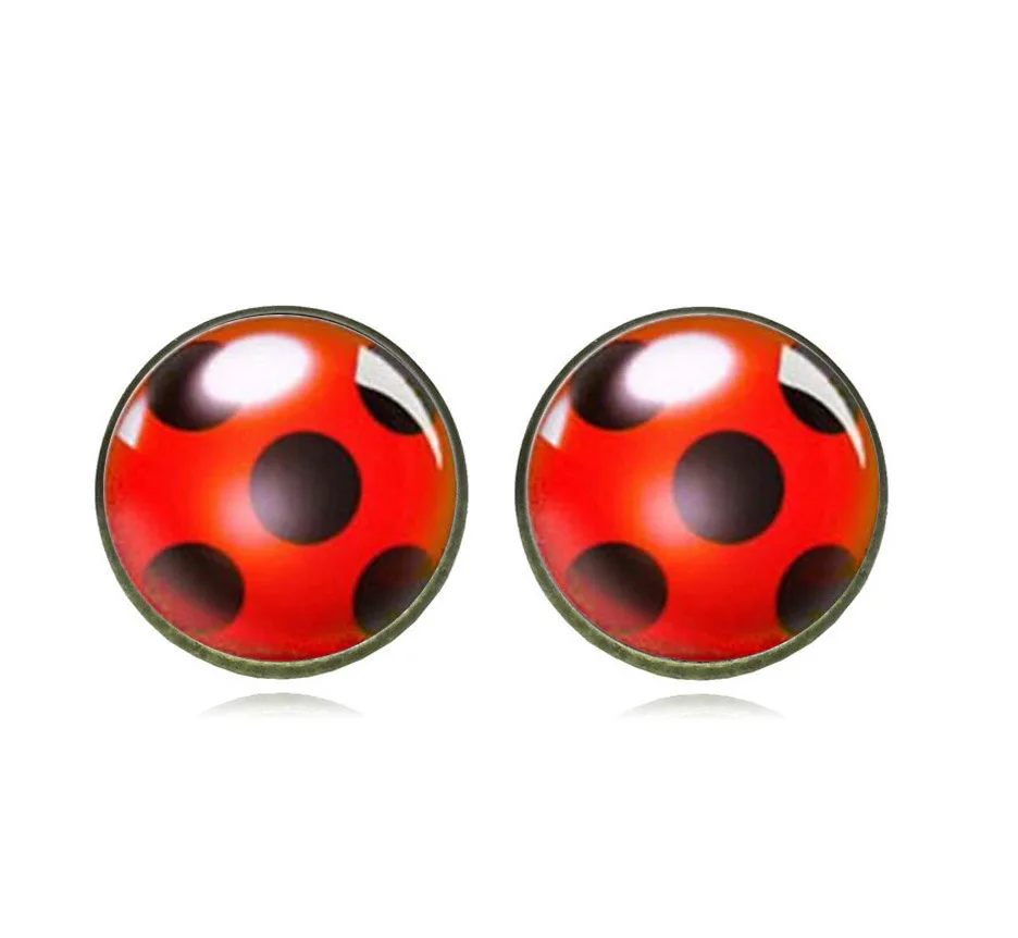 

2021 New Ear Clip Ladybug Earrings Cosplay Ladybug Circle And Ladies Ladies Polka Dot Earrings Girls Party Gifts Anime Jewelry