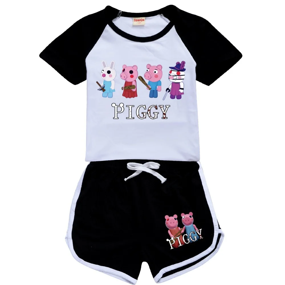 

2021 Summer Girls BoysClothing Set ROBLOXing piggy Kids Sports Pants Baby Clothing T shirt +Beach Shorts outfits kids Pyjamas