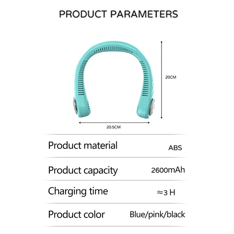 

Portable Hanging Neck Fan Wearable USB Fan 8-24 hs Run Time USB Rechargeable Foldable 3 Hs Quickly Charged for Outdoor