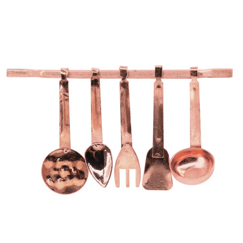 

5PCS /SET Mini Vintage Dollhouse Miniatures Tableware Cutlery Cook Tools Rack Fork Spoon Childrens Toy Doll House Kitchen Toys