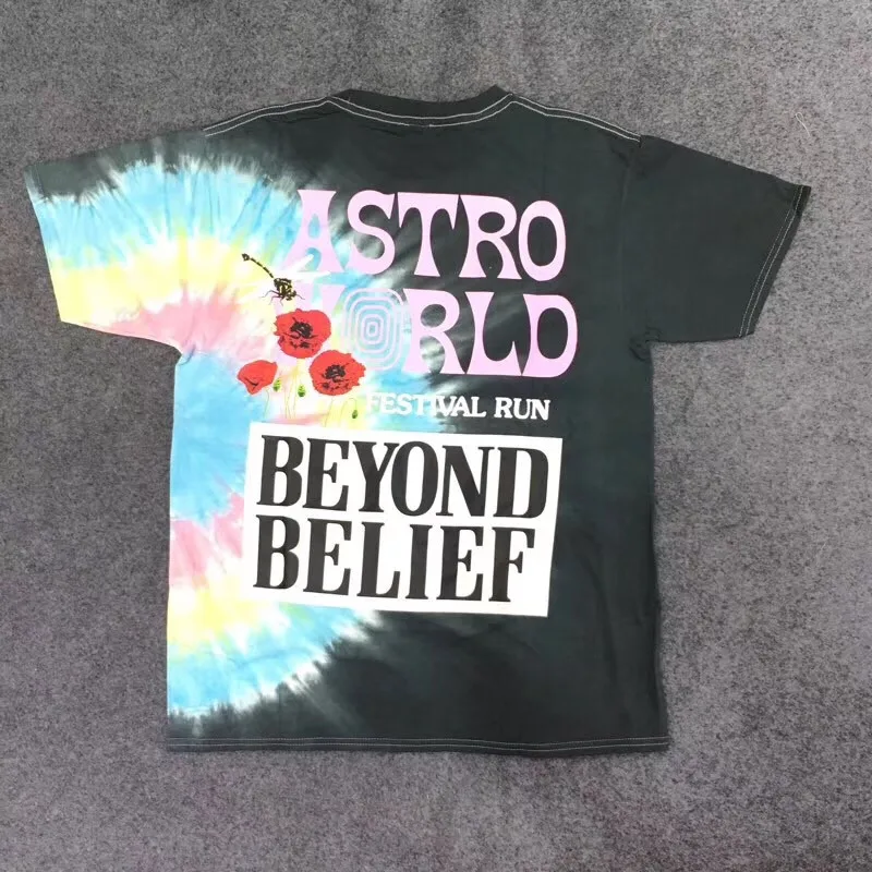 Ручная работа Трэвиса Скотта Astroworld фестиваль Run Tie Dye Tee T для мужчин и женщин 1:1
