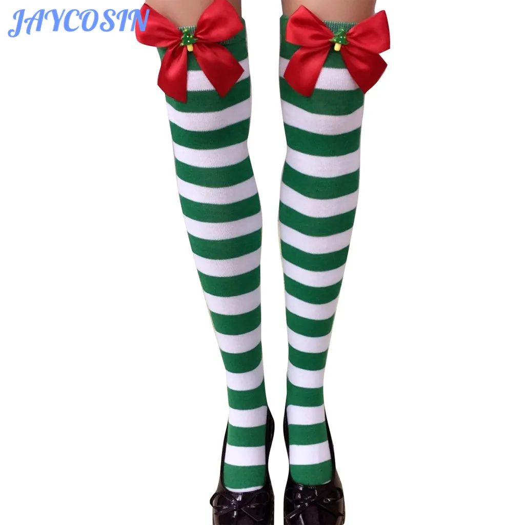 Женские теплые гольфы в полоску JAYCOSIN Зимние Гольфы выше колена с принтом