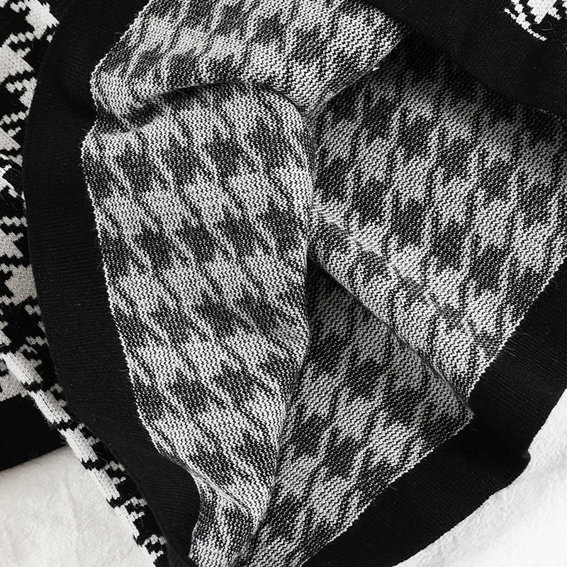 

Women's Suit 2021 Spring Autumn Casual Knitted Houndstooth V Neck Cardigan Skirt Two-Piece Set Fashion Chic Pull Femme Outwear