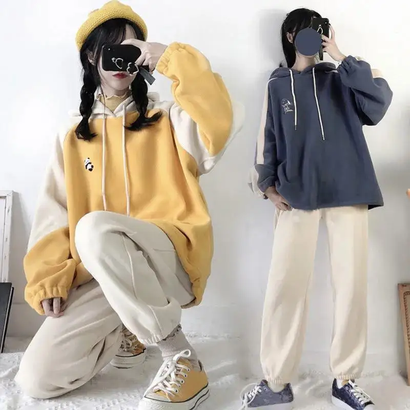 Однотонные толстовки большого размера женская одежда Новинка осени 2021 корейские