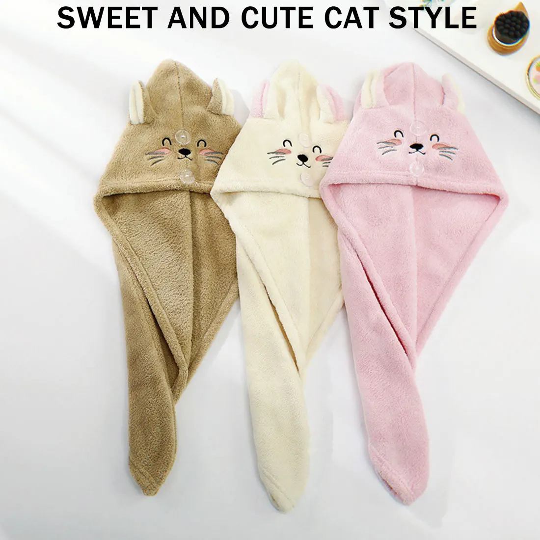 

Hair Towel Bathroom Quick-dry Microfiber Hair Drying Hat Dry Hair Towel Cap Cute Cartoon Embroidery Hair Towel Dryer