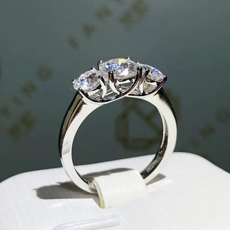 

9K белое золото Moissanite кольцо 2ctw круглая огранка Moissanite ювелирные изделия 6,5 мм годовщина подарок обручальные кольца