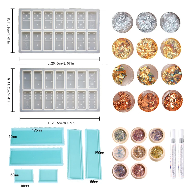 

DIY Epoxy Resin Mold Domino Storage Box Mold Pai Gow Silicone Mold Metal Stroke Pen Glitter Tin Foil Paper Decoration Handmade